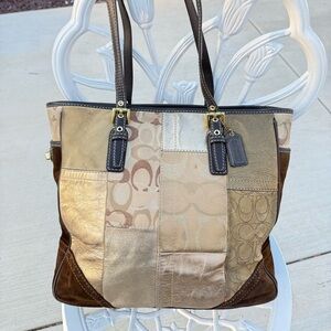 Coach Patchwork Tote - Gold, Brown, and Tan F11409